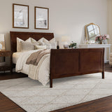 AFI, Portland Full Size Low Profile Platform Bed with Matching Footboard and Attachable USB Charger, Walnut