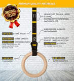 Double Circle Wood Gymnastic Rings 1.25 Inch, with Quick Adjust Numbered Straps and Exercise Videos Guide for Full Body Workout,