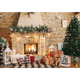 Haboke 7x5ft Christmas Fireplace Theme Backdrop for Photography Christmas Tree Decorations for Xmas Party Supplies Background Pi
