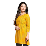 Shiv Textiles Rayon Fabric Printed Round Neck Short Kurtis For Women Top Dresses Kurti For Ladies & Girls Kurtis (Yellow_Xs)