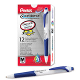 Pentel Pens, GlideWrite Ballpoint Pen with TechniFLO Ink - Bulk Pack of 12 BLUE Ink Pens 1.0mm with Retractable Barrel Design - 