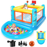 AKEYDIY Inflatable Bounce House, Small PVC Bounce House for Kids 3-6 Indoor&Outdoor Bouncy Castle with Removable Ball Pit, Baske