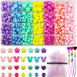 1451 Pcs Hair Beads Kit - Candy Color Acrylic Mickey Heart Star Pastel Pony Kandi Beads for Braids & Jewelry Making