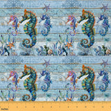 Feelyou Cute Seahorse Fabric by The Yard 1 Yard Ocean Creature Themed Decorative Waterproof Outdoor Fabric Marine Animals Uphols