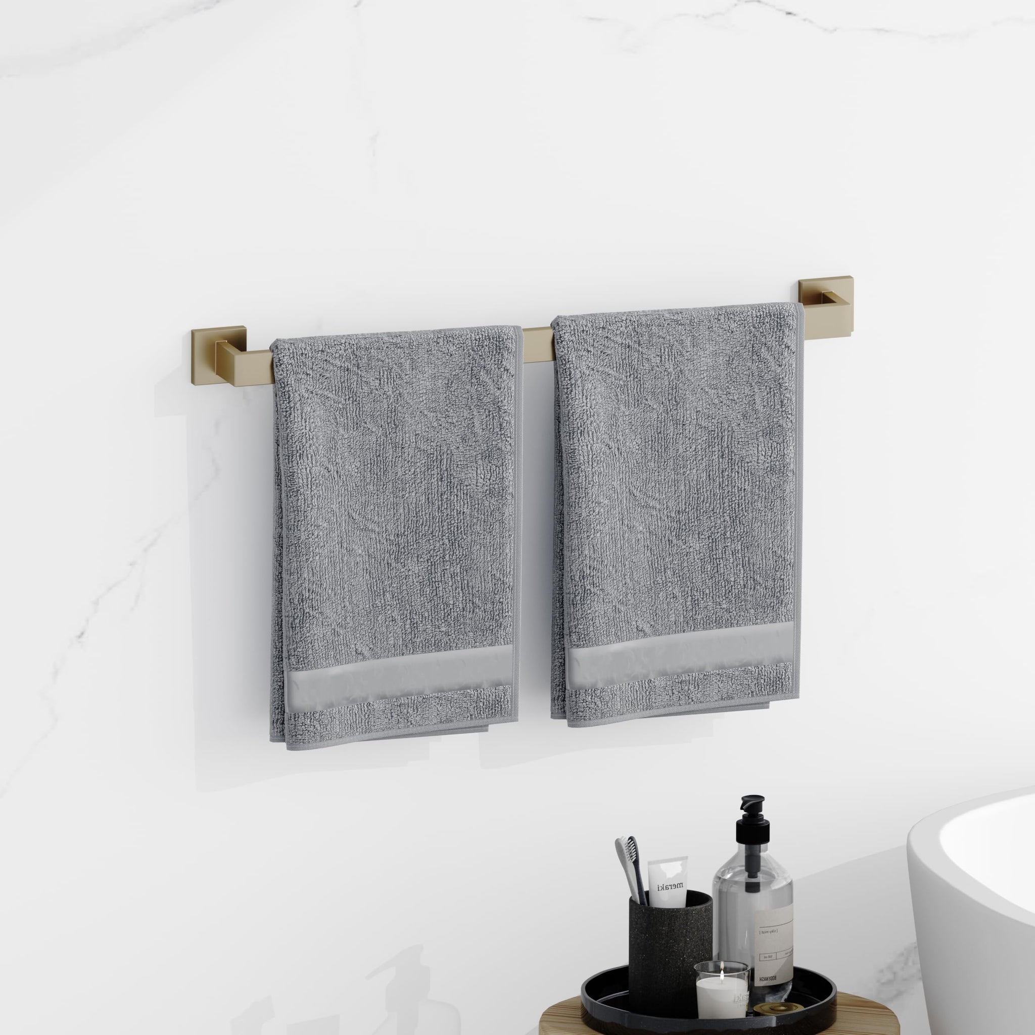 10-Piece Brushed Gold Bathroom Accessories Set - 23.6 Towel Bar, Towel Ring, Toilet Paper Holder & Hooks, Wall Mounted Bathroo
