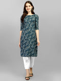 Wedani Women Crepe Printed Kurti (Krt486) (Medium Turquoise),Turquoise,M,Crepe,Straight,Kurti, kurta
