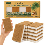 Bruhati Coconut Kitchen Sponges (12 Pack) Natural Coconut Fiber & Cellulose Dish Scrubber, Biodegradable Compostable PlantBas