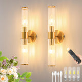 Gold Battery Operated Wall Sconces Set of 2, Rechargeable Wall Lights with Dimmable Remote Control, 20 Modern Sconces Wall Decor