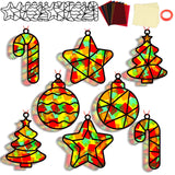 QOUBAI 32 Sets Christmas Theme Suncatchers Craft Kit DIY Window Stained Glass Effect Christmas Theme Paper Crafts Home School Cl