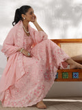 Libas Pink Organza Embroidered Kurta Sets For Women Pink Xl