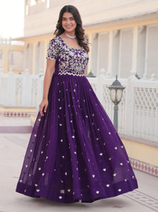 Fashion Basket Pink Anarkali Kurta Set With Embroidered Work For Women (In, Alpha, 2Xl, Regular, Standard, Purple)