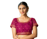 Pujia Mills Women's Pink Readymade Blouse Embroidery Multi Coding Gold Thread Indian Ethnic Designer Blouse Stitched Women's Rea