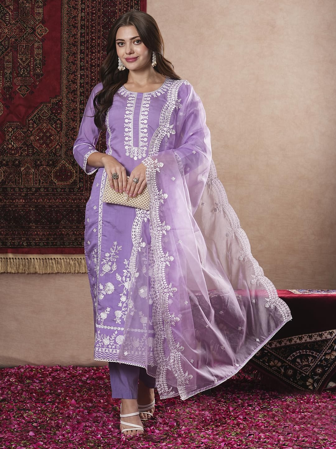 Gosriki Women'S Rayon Blend Straight Embroidered Kurta With Pant & Dupatta (Rosewood Purple-Vks07-Gs_Xxl_Purple_Xx-Large),Purple,2,B0DM1SRL4L