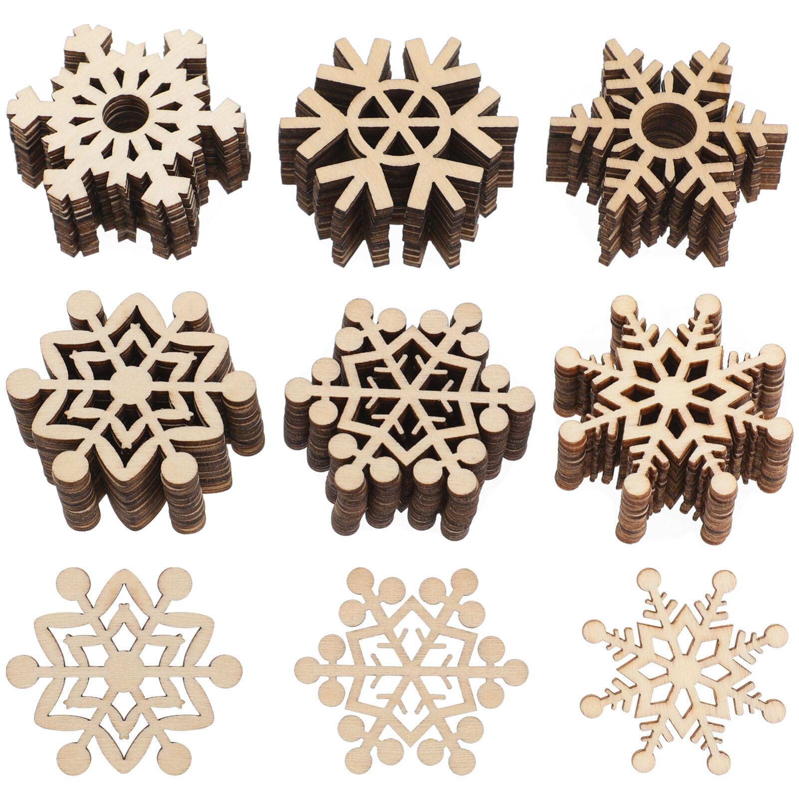 IMIKEYA 60PCS Unfinished Wooden Snowflakes Ornaments: Christmas Tree Hanging Ornaments DIY Wood Snowflakes Cutouts Mini Wooden S