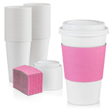 Fit Meal Prep 50 Pack 16 oz Disposable Coffee Cups with Lids, and Pink Sleeves, Lead-Proof Sturdy To Go Coffee Cups with Lids, P