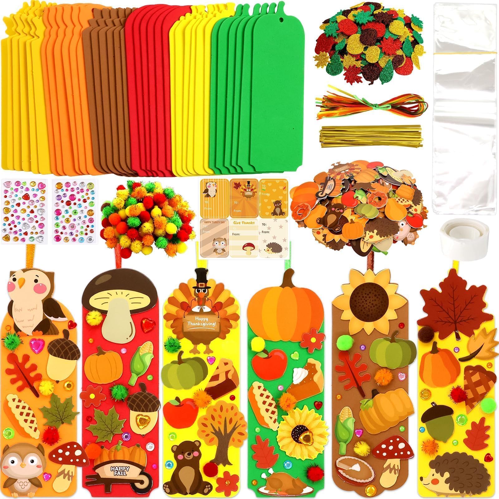 Fancy Land 36 Sets Fall Crafts for Kids Thanksgiving Foam DIY Bookmarks Ornaments Craft Kits Thanksgiving Classroom Activities F