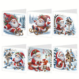 Tontut 6 Pieces Diamond Art Painted Greeting Cards, Ski Santa Birdie Gift 5D DIY Special Shape Diamond Card Creative Gift, Chris