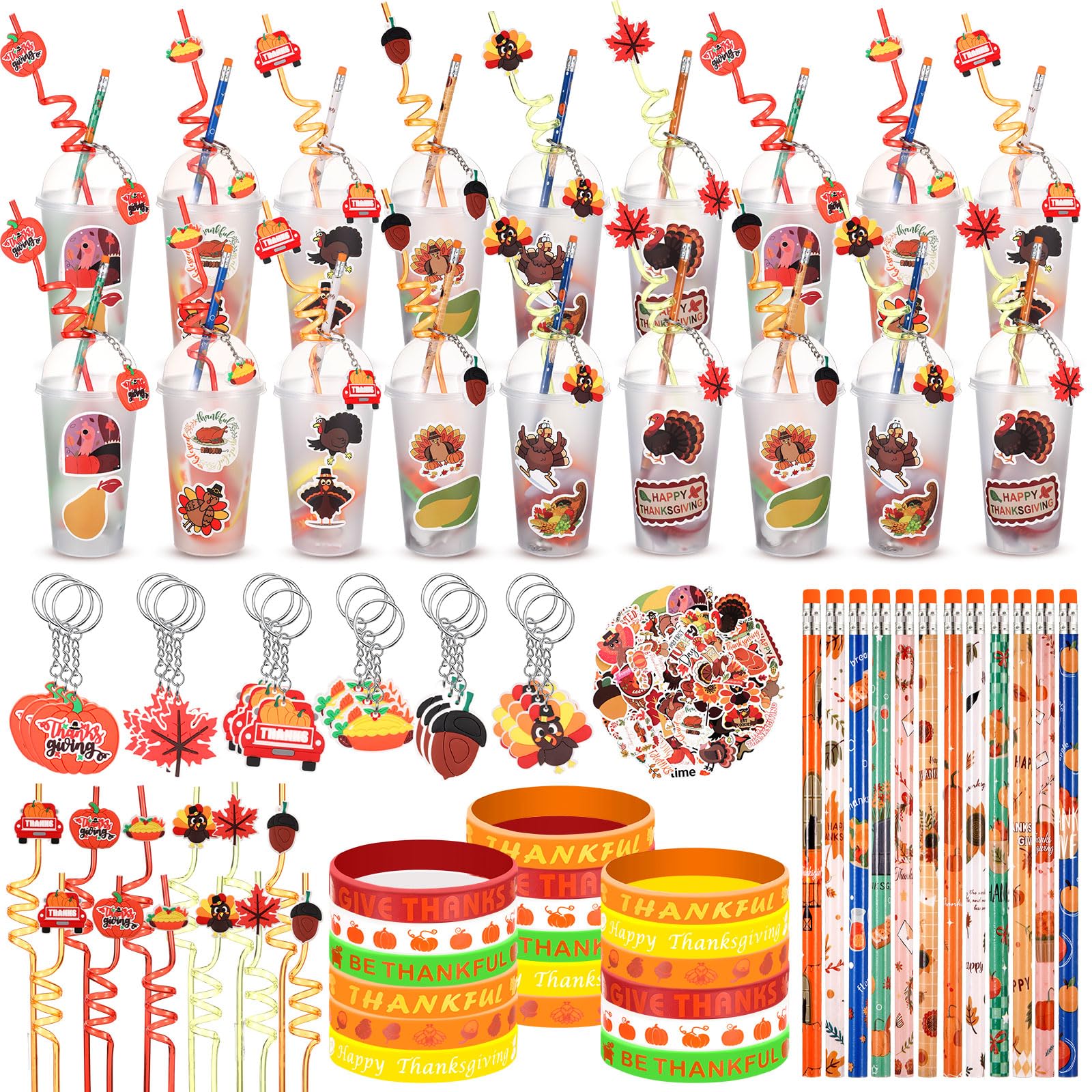Seenelling 194 Pcs Thanksgiving Classroom Gifts Bulk for Students Kids Fall Party Favors School Stationery Set Thanksgiving Esse