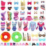 BARWA 18 Pcs Summer Doll Clothes and Accessories Including 5 Sets Swimsuits Beach Bathing Bikini with 2 Swimming Rings 2 Drinks 