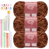 LUNARM Chenille Yarn for Crocheting Knitting, 3 Skein 263 Yard Thick Soft Chunky Fluffy Weaving Plush Yarn for Blankets Clothes 