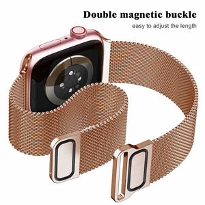 Geoumy Metal Magnetic Bands Compatible for Apple Watch Band 44mm with Case, Stainless Steel Milanese Mesh Loop Replacement Strap