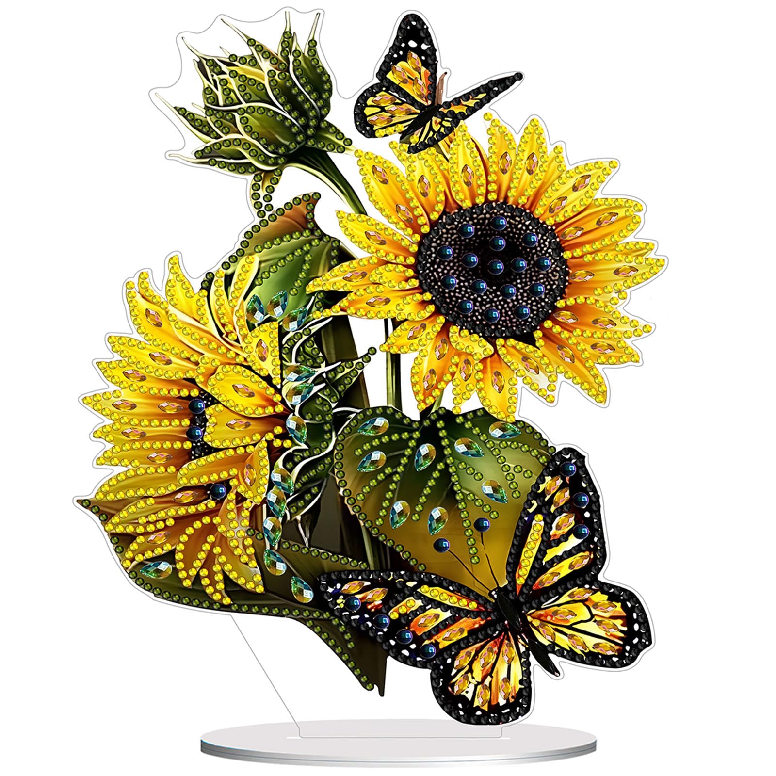 Diamond Painting Kits for Adults Beginners, 5D Full Drill Sunflower Butterfly Crystal Art Desktop Ornament, DIY Single Sided Hom