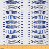 jejeloiu Ocean Fish Fabric by The Yard Blue and White Ocean Upholstery Fabric for Sewing Crafting Nautical Fish Design Waterproo