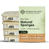 Purely Plant Loofah Dish Sponge 4 Pack Non Toxic, 100% Plastic Free, Compostable,Loofah & Cellulose Premium Kitchen Scrubber,Bi