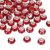 HARFINGTON 50Pcs 14mm Large Hole Acrylic Beads Red European Loose Round Faceted Rhinestone Craft Bead for DIY Bracelet Necklace 