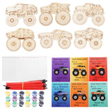 Monster Truck Party Favors, 24 PCS Monster Truck Cards with Wood Painting Crafts Kits for Kids, Truck Party Game Favors Vehicles
