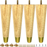 TAOEIFUOR 8 inch Wood Furniture Legs with Gold Caps Solid Rubber Wooden Modern Replacement Sofa Legs for Dresser Cabinet Vanity 