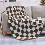 WRENSONGE Checkered Throw Blanket, Coffee Soft Cozy Fluffy Warm Hand Made Throw Blankets for Couch, Sofa, Chair, Bed, Camping, P