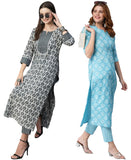 Gosriki Women'S Cotton Blend Printed Straight Kurta With Pant Pack Of 2 (Combo-Sachi-Kidya-Gs_Xl_Multi_X-Large) Multicolour,Multicolour,,B0CM9HSBCY