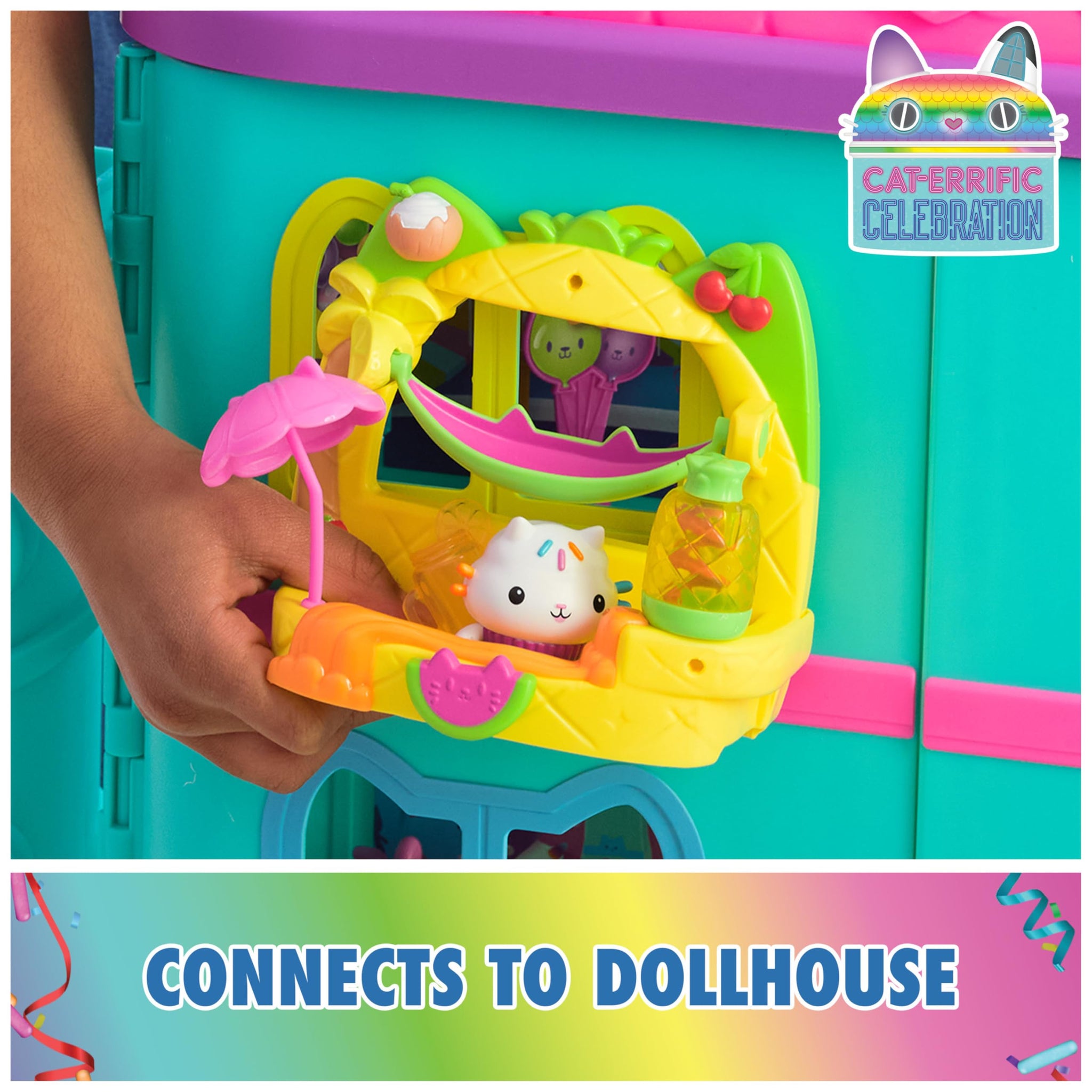 Gabby's Dollhouse, Cakeys Fruit Smoothie Balcony Playset, 8-Pcs with Toy Figures, Dollhouse Accessories & Sensory Play, Kids Toy
