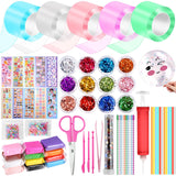 Needbrock 5 Pcs Nano Tape Bubble Kit,1m/3.28 ft Each Roll Nano Tape Bubbles Double Sided Tapes with Luxe Glitter, Clay, Beads, C