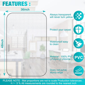 BesWin Chair Mat for Carpets, 30 X 48 Transparent Office Chair Mat for Low Pile Carpeted Floors, Computer Desk Chair Mat for