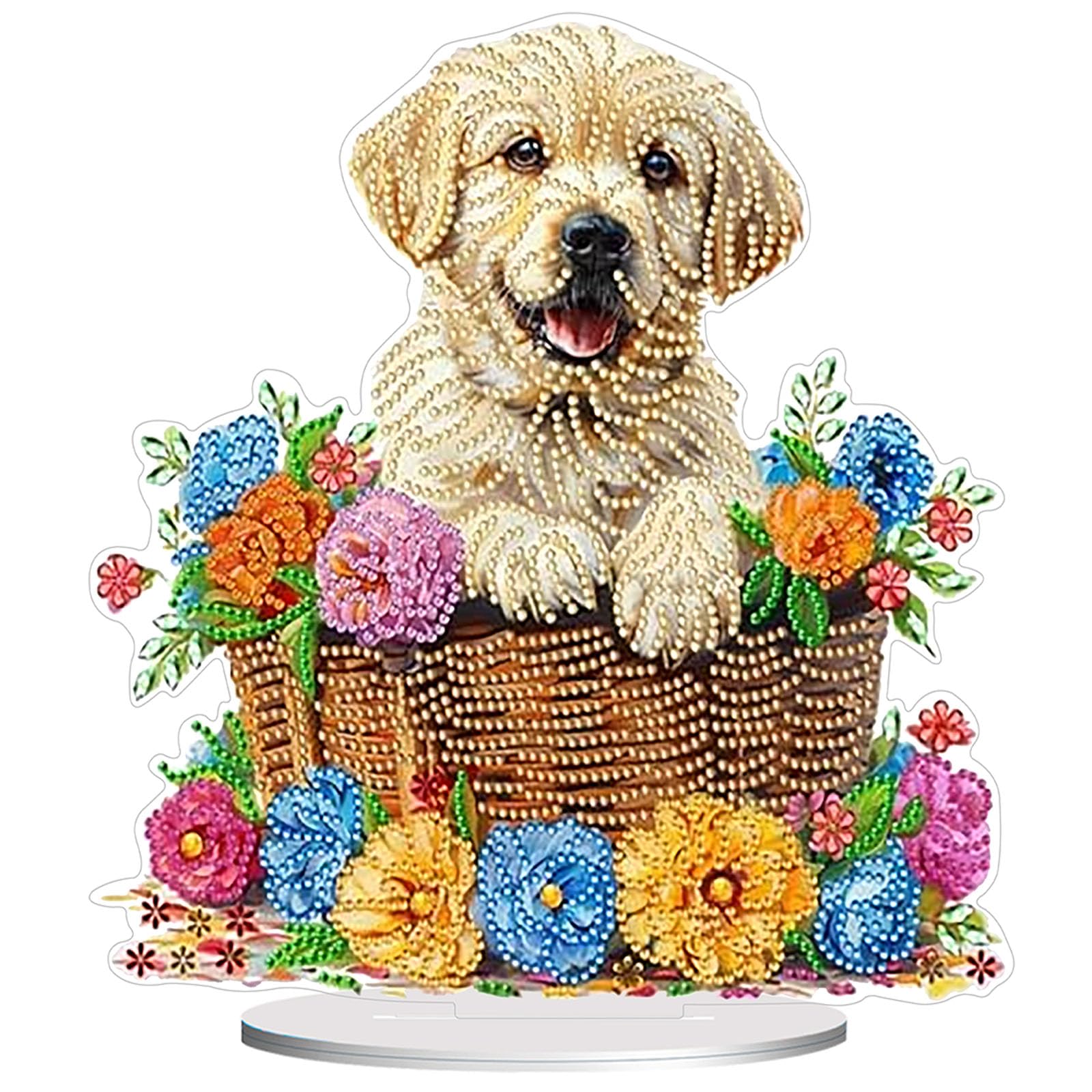Diamond Painting Kits for Adults Beginners, 5D Full Drill Dog Crystal Art Desktop Ornament, DIY Single Sided Home Office Desk De