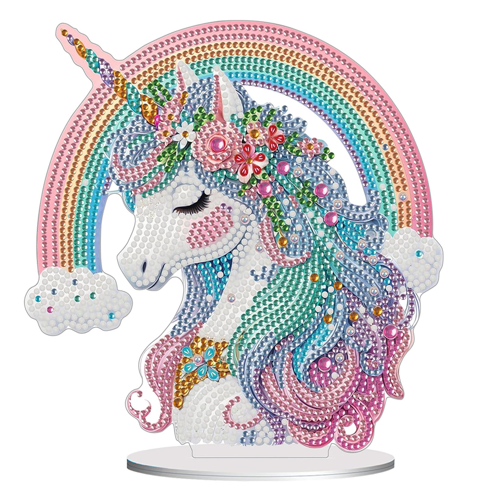 Diamond Painting Kits for Adults Beginners, 5D Full Drill Rainbow Pony Crystal Art Desktop Ornament, DIY Single Sided Home Offic