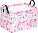 MAIZMZ Girls Gift Basket Heart Print Storage Cube for Women, Closet Shelf Organizer Bins Empty Gift Basket with Handles Nursery 
