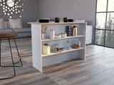 Tuhome Fendi Kitchen Bar, With Three Shelves, 90 Cm W X 120 Cm W X 60 Cm D. White/Honey