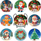 UPINS 8 Pcs Christmas Diamond Art Coasters,Christmas Themed Coasters with Holder Craft Supplies for Holiday Decor Gifts