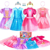 BIBUTY Princess Dress Up Clothes for Little Girls Princess Dresses for Girls, Pretend Play & Dress Up Princess Costume Set with 