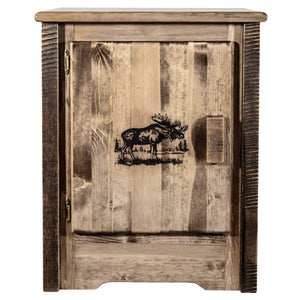Montana Woodworks Homestead Collection Accent Cabinet With Laser Engraved Moose Design, Left Hinged, Stain & Clear, Stained & Cl