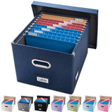 PRANDOM File Organizer Box - Set of 1 Collapsible Decorative Linen Filing Storage Hanging File Folders with Lids Office Cabinet 