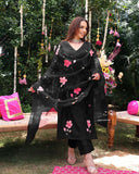 Anni Designer Women'S Rayon Blend Printed Straight Kurta With Pant & Dupatta (Roka Black-Vks01_S_Black_Small),Black,S,,,