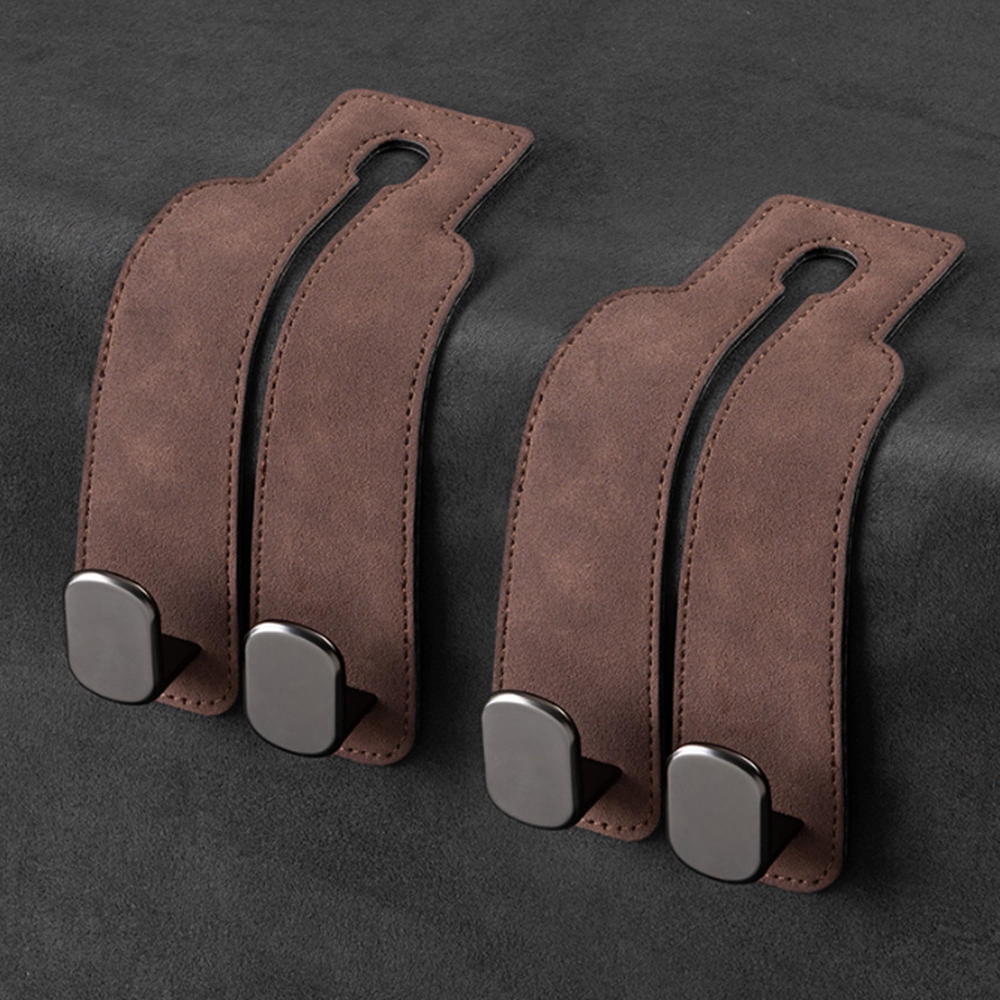 Amelity Car Hooks for Purses and Bags, Headrest Hooks for Car, Purse Hook for Car, 2 in 1 Car Seat Hooks for Headrest (Brown - 2