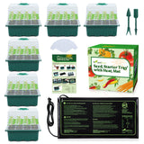 Seedfactor 7-Pack Seed Starter Tray with Heat Mat (12 Cells per Tray), Plant Germination Trays with Adjustable Humidity Dome Seed Trays Seedling Starter with Base Trays for Germination