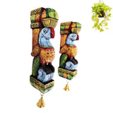 Jline Arts HandCarved Wooden Peacock Wall Brackets Set Of 2 With Brass Bells 12 Inch | Multicolor South Indian Wood Carving Wal