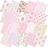 HunnmingRe 20 Pcs 10x10 Pink Hydrangea Flower Quilting Fabric Square Pink Bow Rose Precuts Quiltted Fabric Plaid Stripes Flo