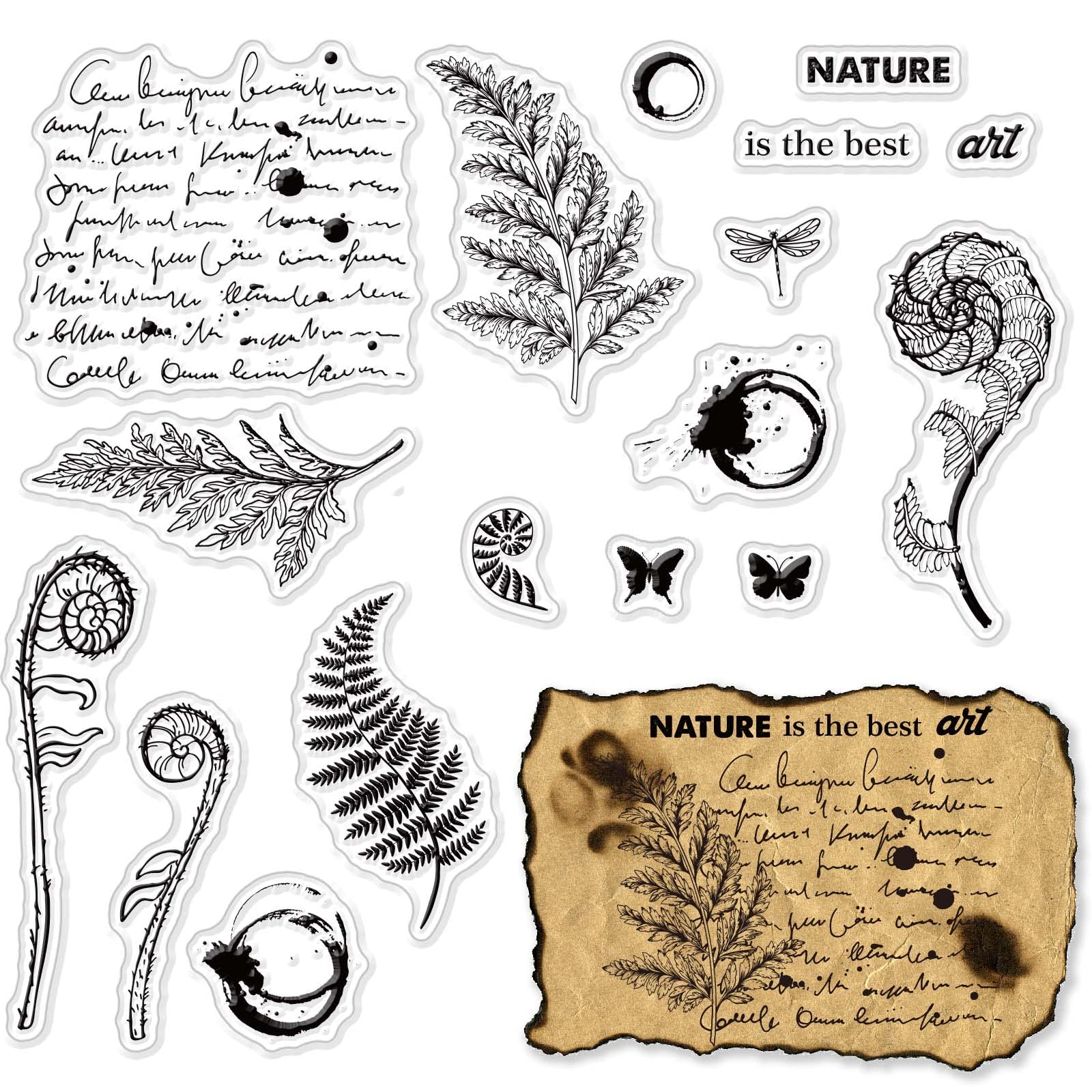 CRASPIRE Fern Plants Leaves Clear Rubber Stamps Butterfly Dragonfly Nature Vinatge Transparent Silicone Stamp for Scrapbooking J